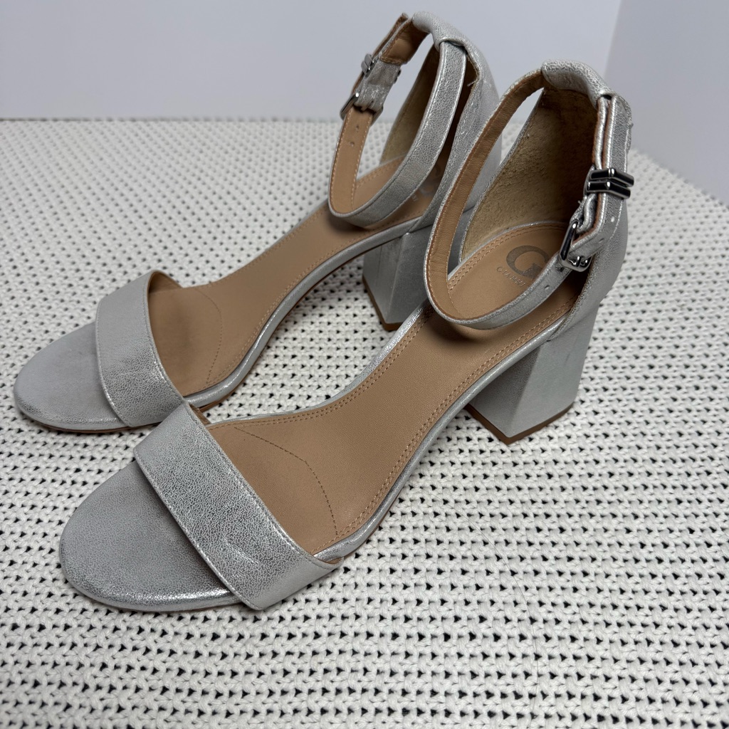 Gianni Bini Block Party Metallic Silver Block Heeled Sandals
